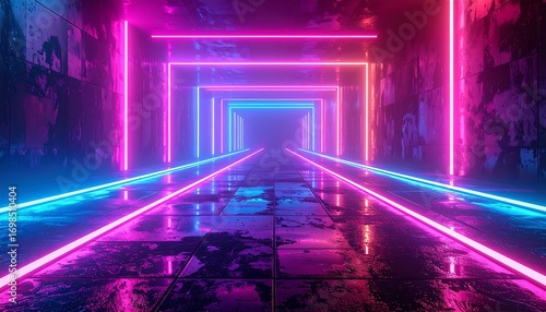 Fototapeta Naklejka Na Ścianę i Meble -  Neon tunnel of vibrant colors (1)