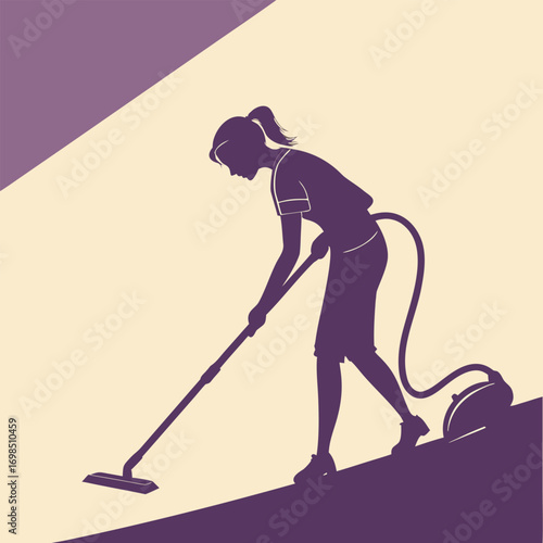 a woman diligently vacuuming floor in home environment
