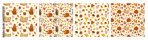 Autumn cozy cottagecore seamless pattern set