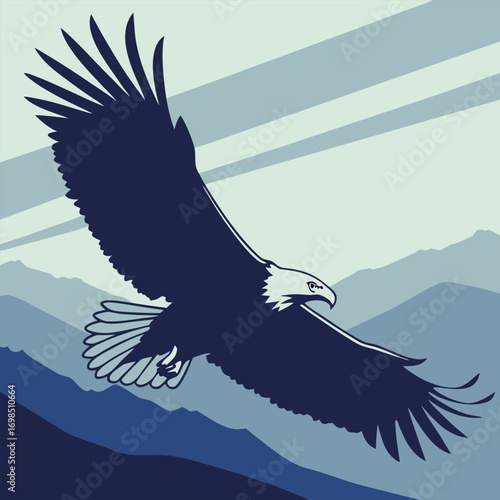 a majestic eagle soaring high above serene mountain peaks