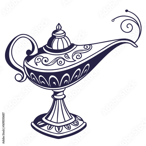 a magical lamp with intricate designs and swirling patterns