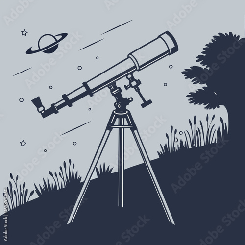 a telescope set up for stargazing under a night sky