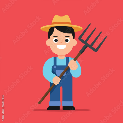 Cartoon farmer holding pitchfork