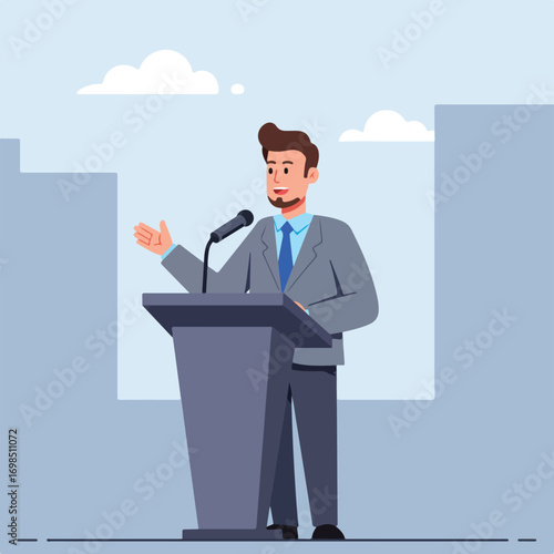 Man speaking at a podium