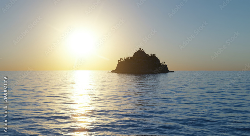 Fototapeta premium Island silhouette at ocean sunset