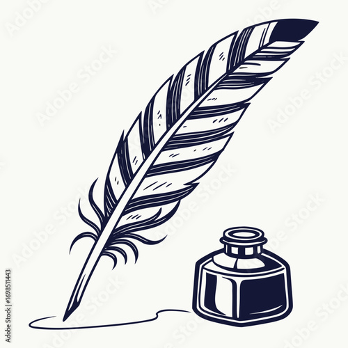 a quill pen and ink bottle illustration