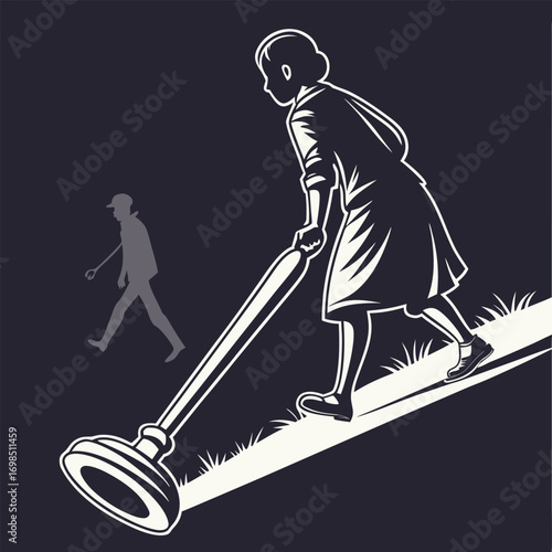 elderly woman walking with cane silhouette