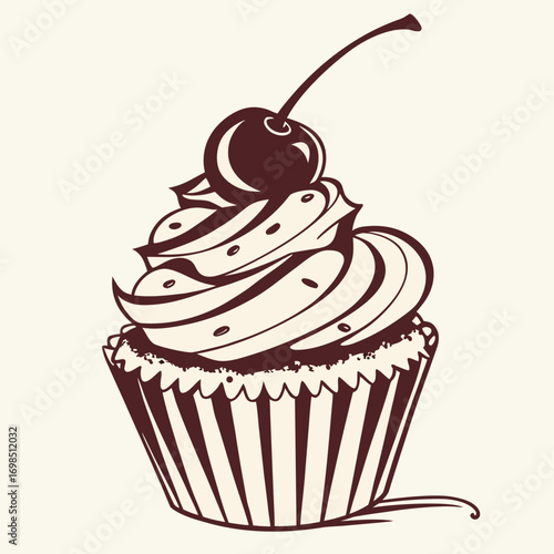 a delicious cupcake topped with cherry and creamy frosting