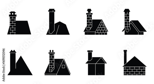 various house designs with chimneys and different roof styles