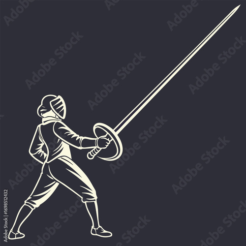 a fencer in action wielding a long sword