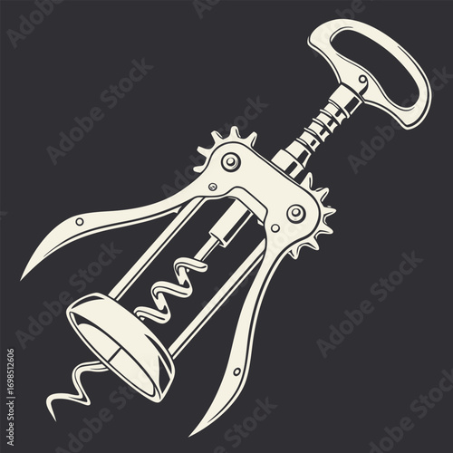 a detailed illustration of a classic corkscrew tool