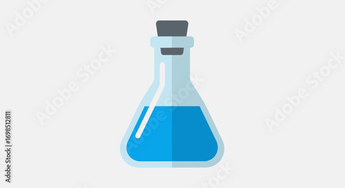 Clear, empty, and isolated glass bottle with a clean, blue liquid, suitable for a transparent water beverage