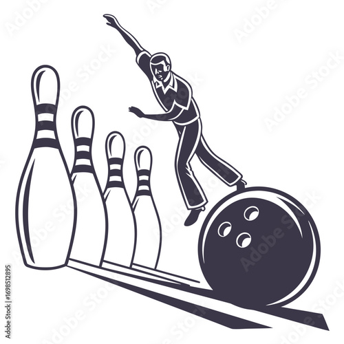 a man bowling with oversized ball and pins