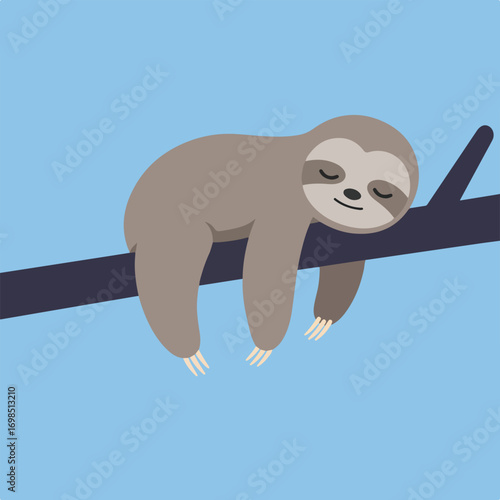 Cartoon sloth rests on a tree branch