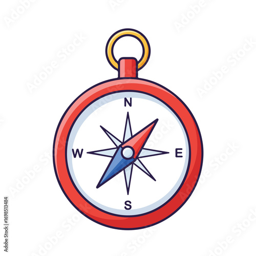 Vector compass with red & blue needle pointing North, ring on top