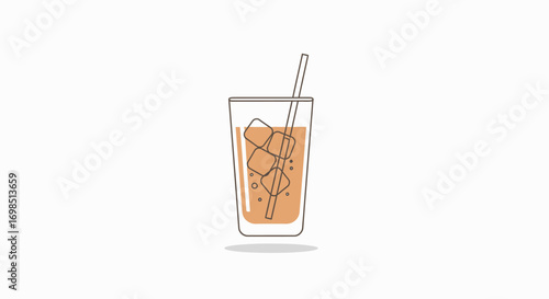 Isolated vector illustration of a cold beverage with a straw and a slice of orange in a glass