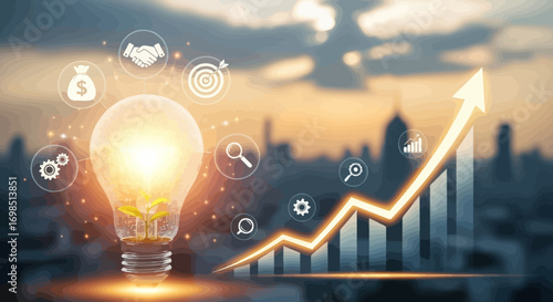 A brilliant idea lights up the sky, an illustration of innovation and creativity