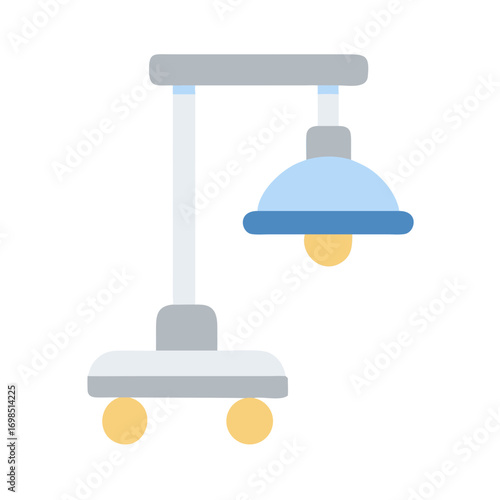 Minimalist illustration of a rolling medical examination light fixture