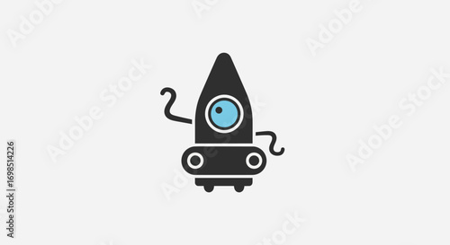 Blue cartoon vector illustration of a sailboat and rocket ship icon, a design symbol of business sailing toward success