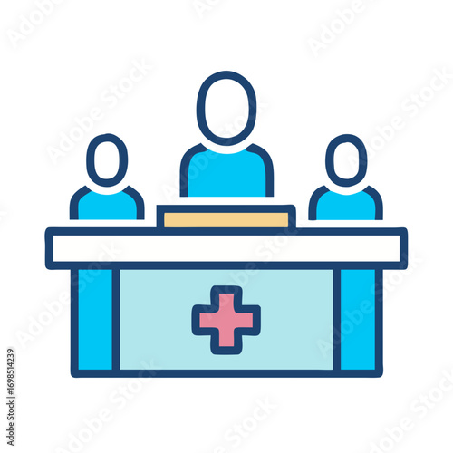 Medical staff at reception desk illustration, on black background