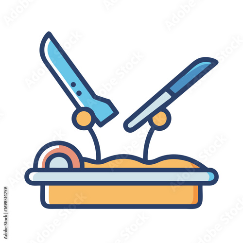 Medical Surgery Illustration with Scalpels and Patient Tray Design