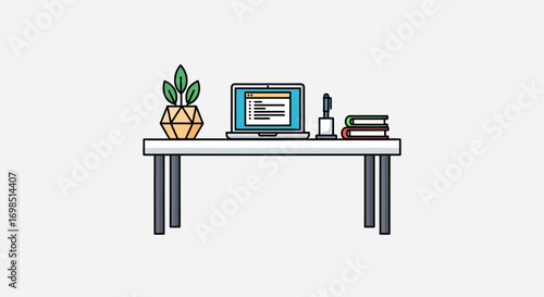 Home office interior design with a desk, computer, chair, and a table lamp