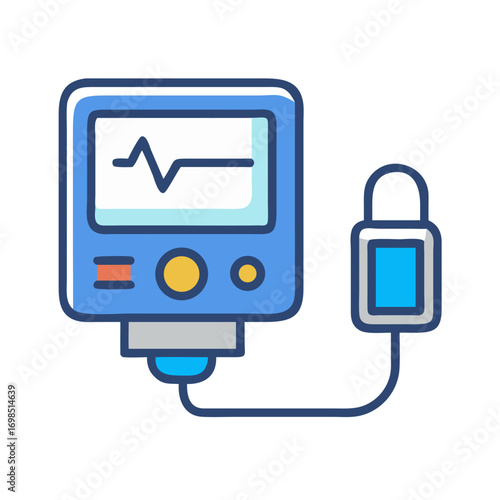 Stylized cardiac monitor displays heartbeat rate flat design icon