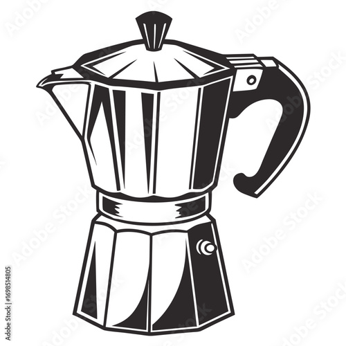 a classic italian coffee maker with shiny metallic surface