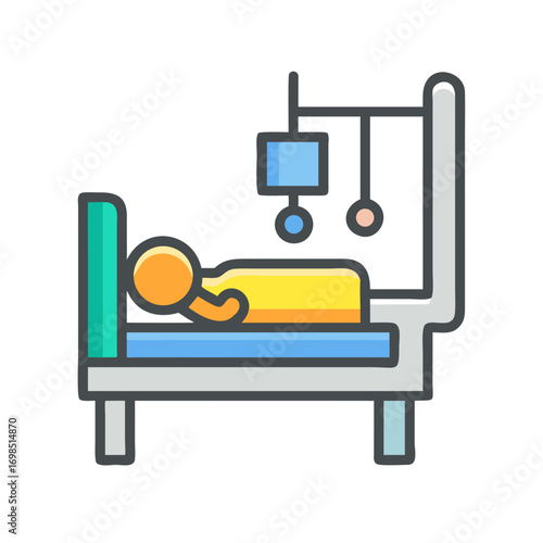 Person resting in hospital bed vector style illustration