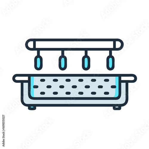 Minimalist illustration of a tanning bed on black background