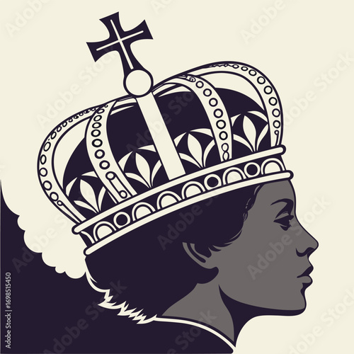 royal silhouette with intricate crown and cross detail