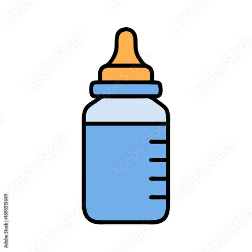 Baby bottle with measurements on black background illustration