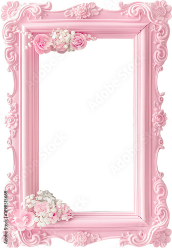 Retro pink frame with floral decorations