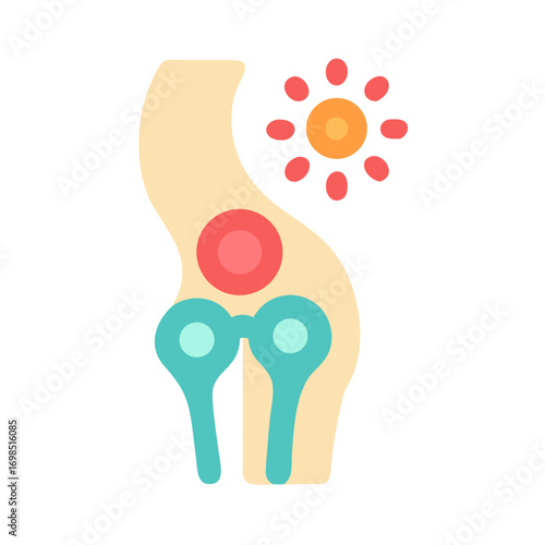 Simple knee joint illustration showing inflammation, pain or arthritis