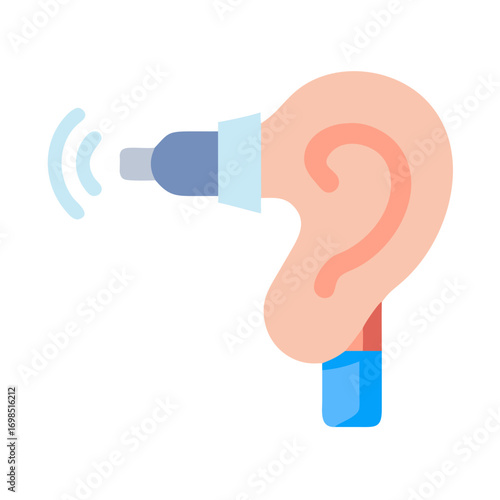 Medical Device Examining Human Ear with Sound Waves Icon