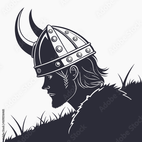 viking warrior wearing horned helmet and fur cloak