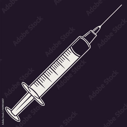 medical syringe with needle on dark background illustration