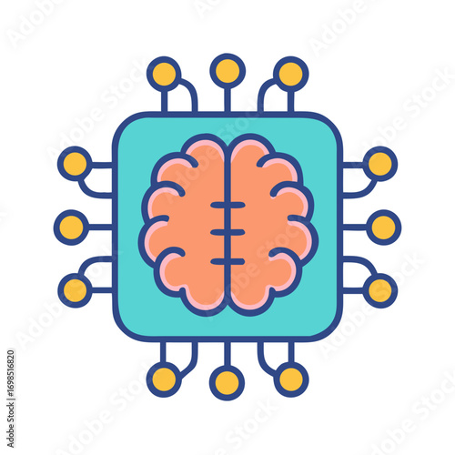 Stylized Computer Chip Depicting a Brain Design on Black