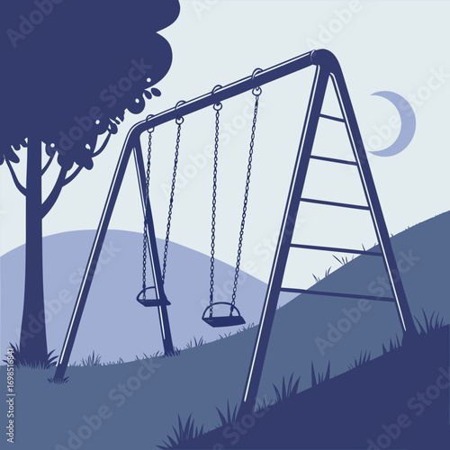 a serene park scene with swings under moonlight