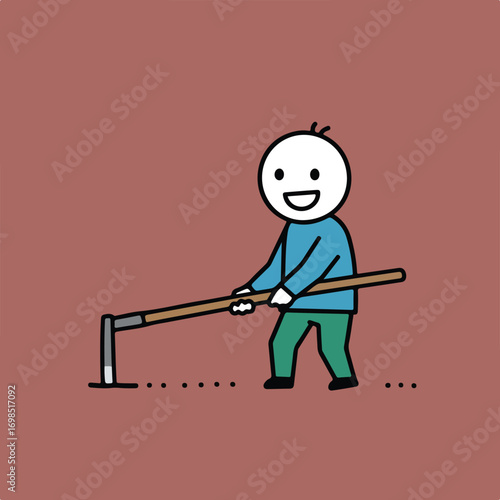 Stick figure using a hoe