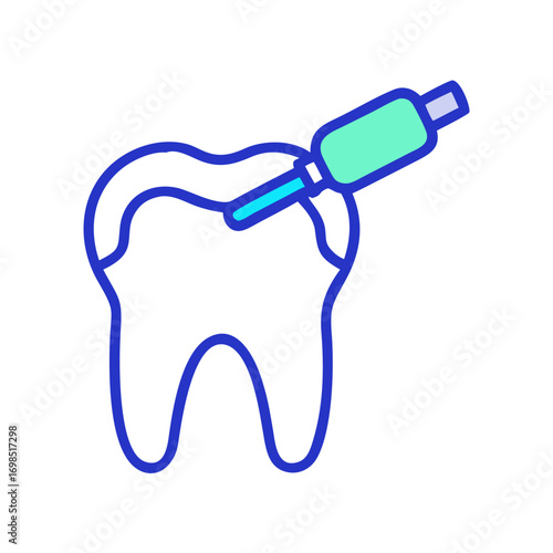 Tooth decay treatment with syringe line drawing graphic isolated