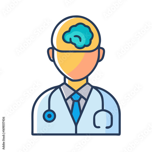 Doctor with visible brain, mental health icon illustration