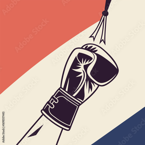 boxing glove hanging from string against colorful background