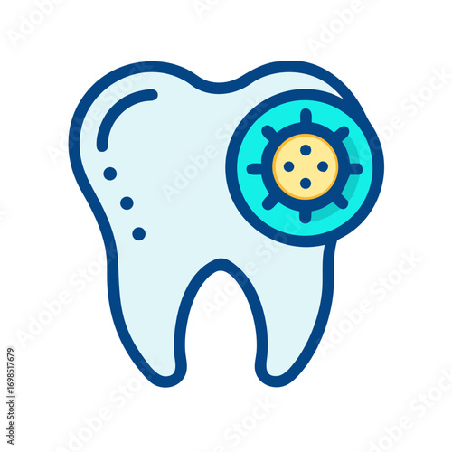 Tooth decay concept with virus icon, dental health