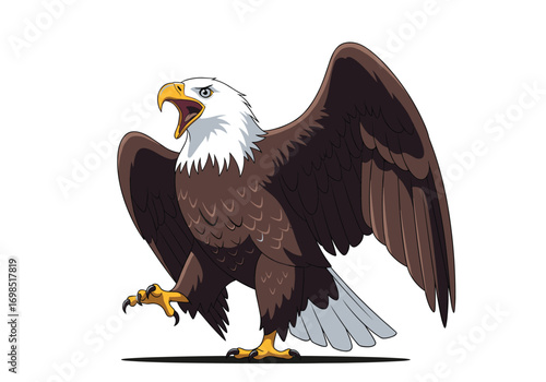 Majestic bald eagle spreading wings in fierce powerful pose