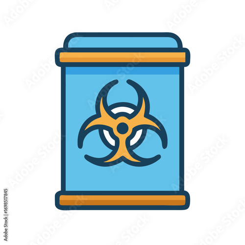 Blue container with biohazard symbol on a black background