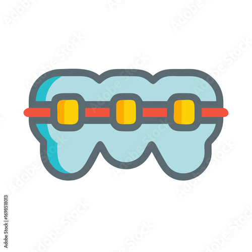 Orthodontic braces illustration on black background with dental concept