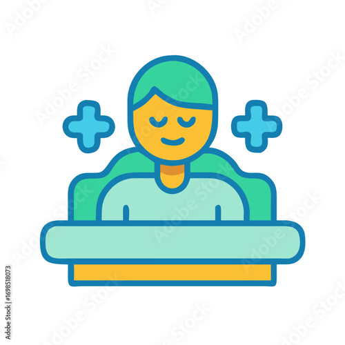 Illustration of calm patient with plus signs around her