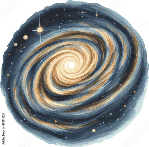 Vector watercolor painted illustration of a galaxy