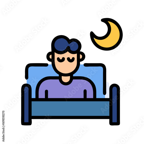 Illustration of person sleeping peacefully in bed at night